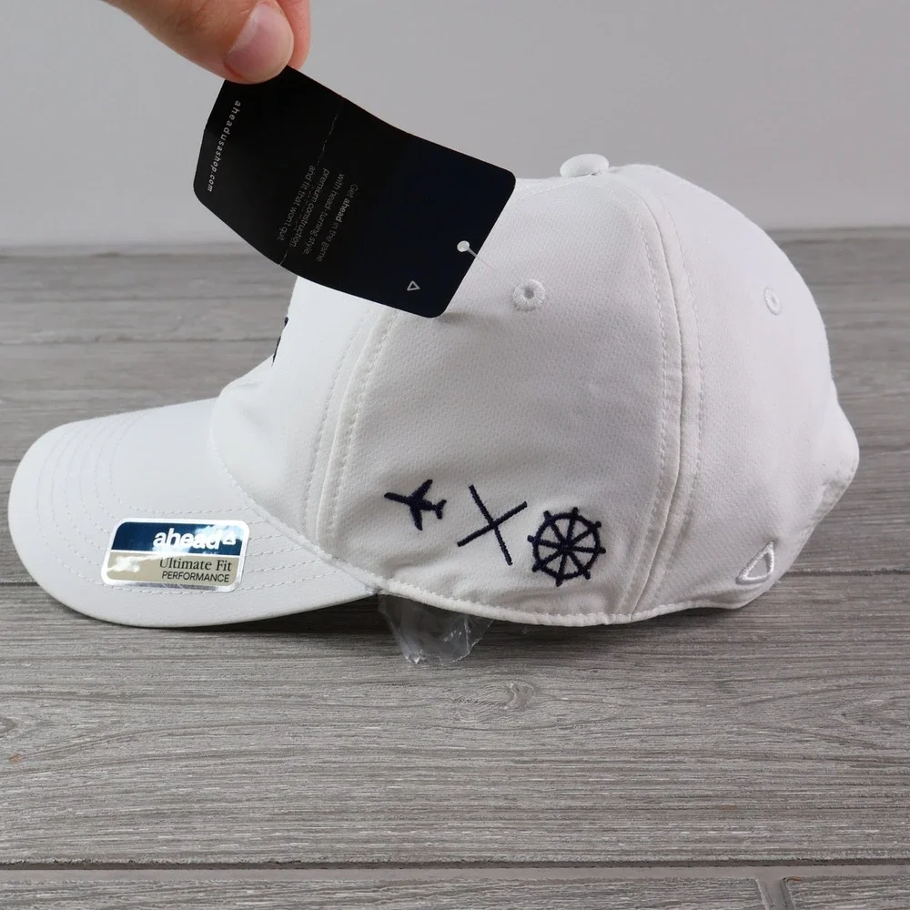 NWT Ahead NetJets Performance Golf Hat Men's OS White Navy Embroidered Cap